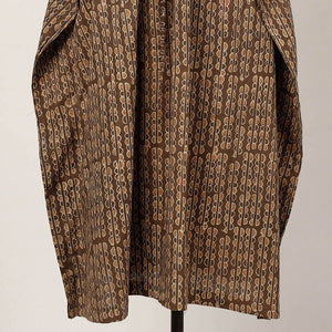 Brown - Akola Block Printed Cotton Kaftan with Tie-Up Waist (Long)