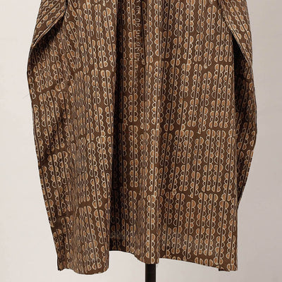 Brown - Akola Block Printed Cotton Kaftan with Tie-Up Waist (Long)