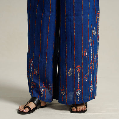 Blue - Bengal Khesh Weaving Cotton Kantha Embroidery Palazzo 73
