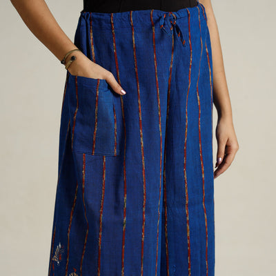 Blue - Bengal Khesh Weaving Cotton Kantha Embroidery Palazzo 73
