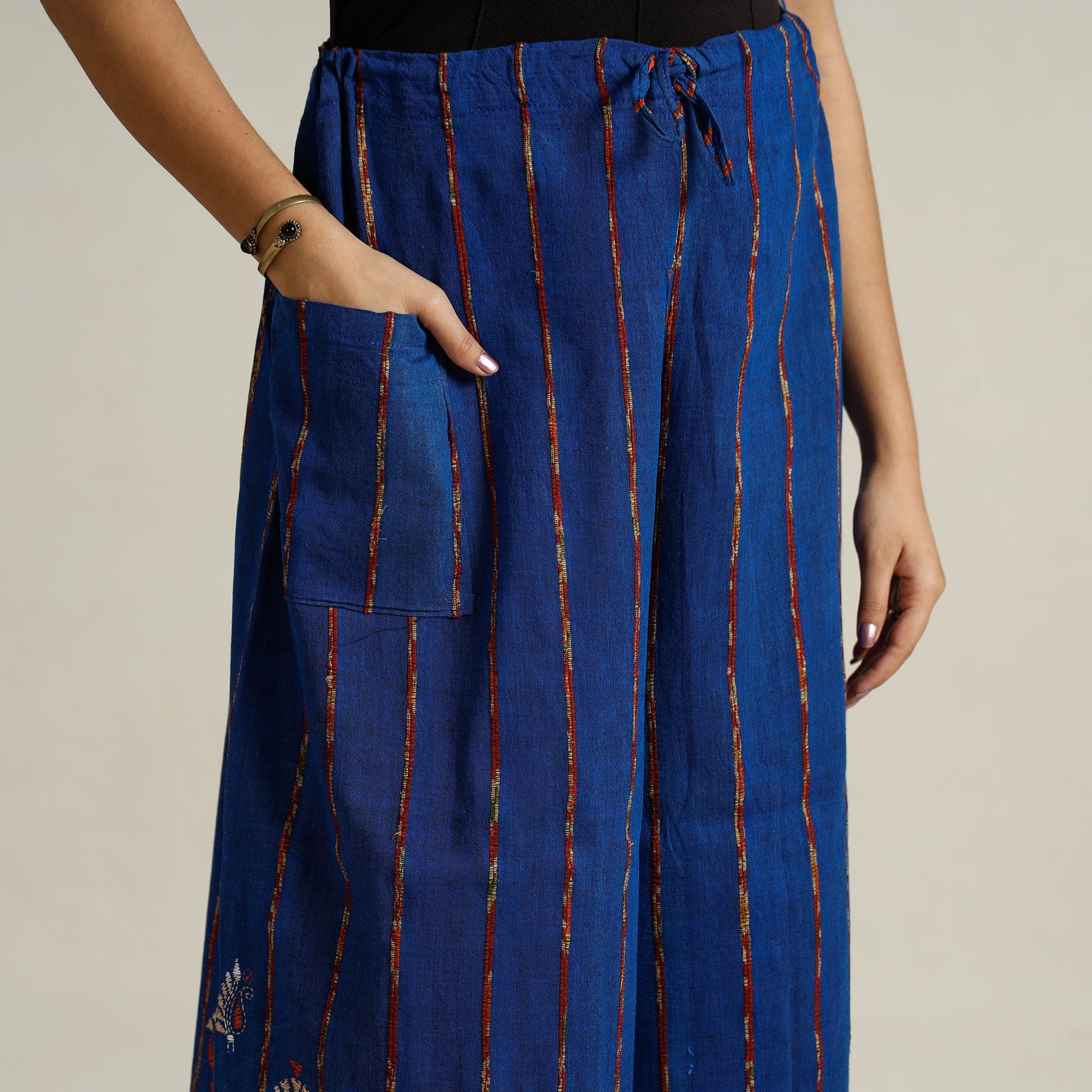 Blue - Bengal Khesh Weaving Cotton Kantha Embroidery Palazzo 73