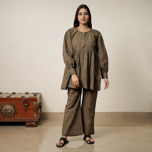 Brown - Jacquard Cotton Co-Ord Set 11