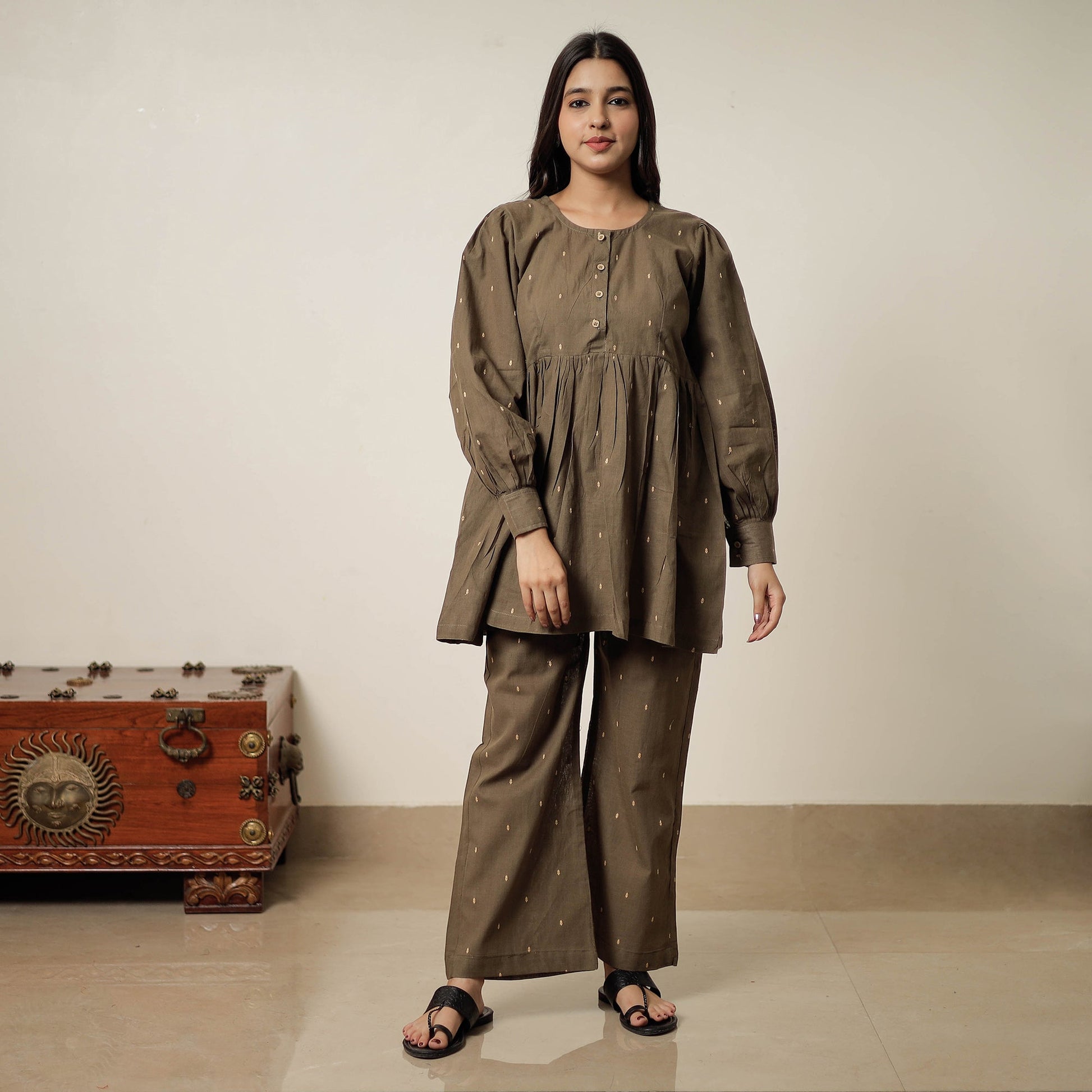 Brown - Jacquard Cotton Co-Ord Set 11