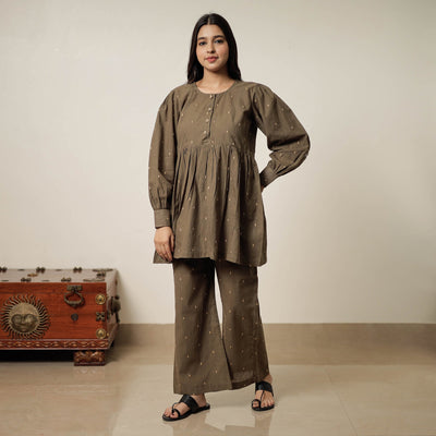 Brown - Jacquard Cotton Co-Ord Set 11