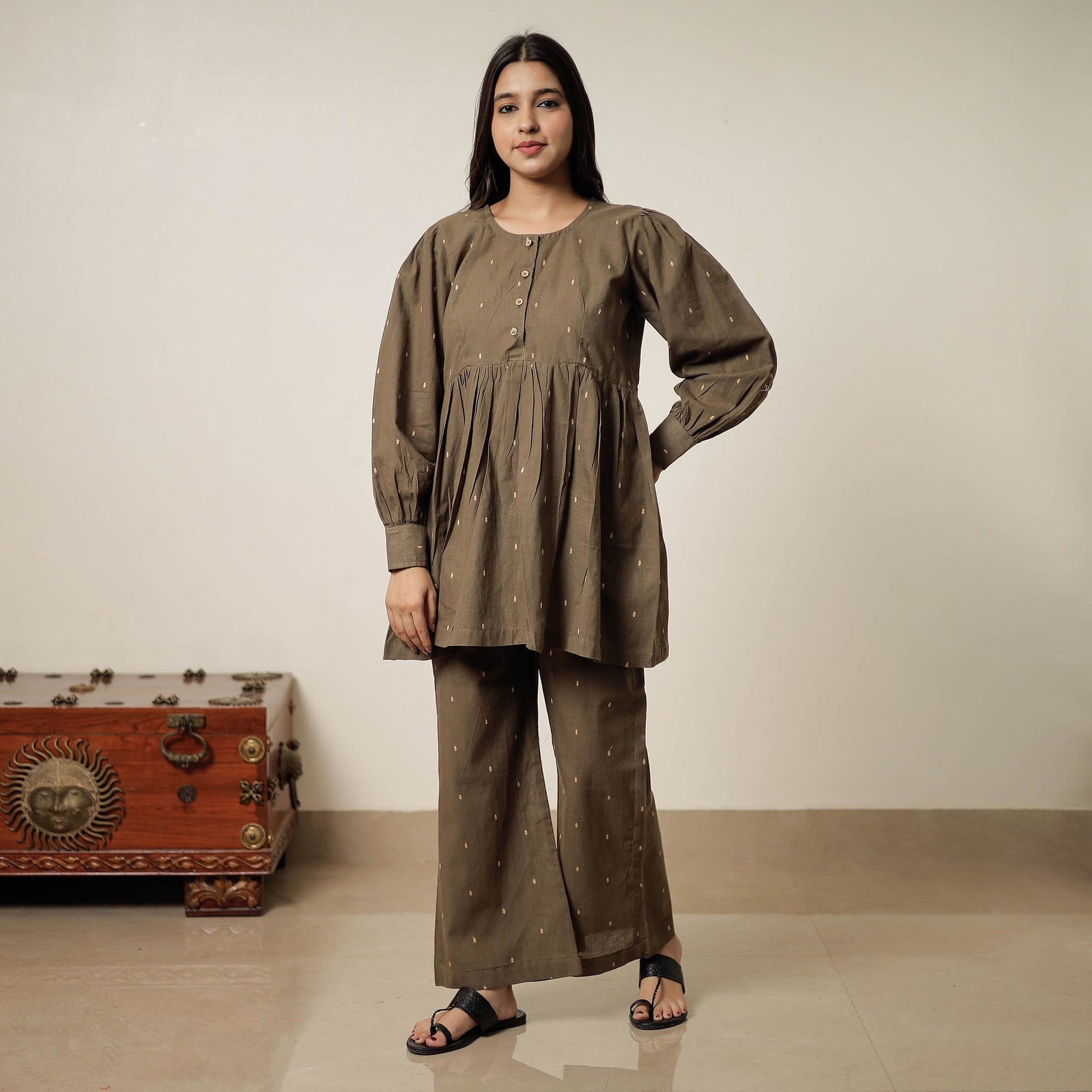 Brown - Jacquard Cotton Co-Ord Set 11