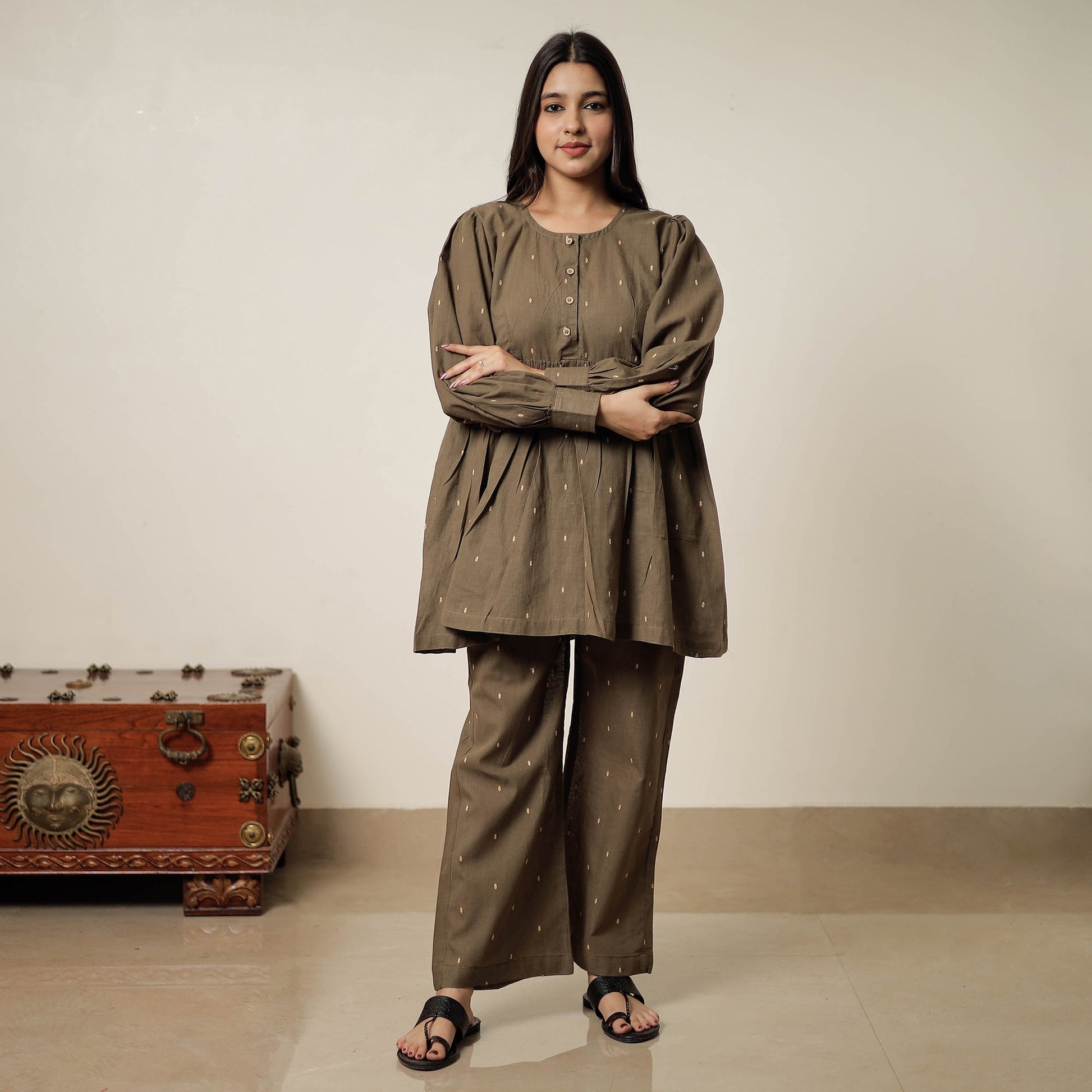 Brown - Jacquard Cotton Co-Ord Set 11