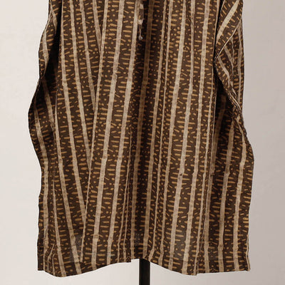 Brown - Akola Block Printed Cotton Kaftan with Tie-Up Waist (Long)