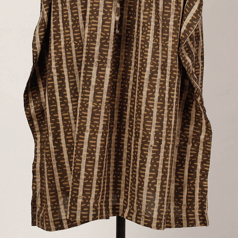 Brown - Akola Block Printed Cotton Kaftan with Tie-Up Waist (Long)