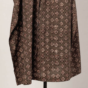 Brown - Pipad Block Printed Cotton Kaftan with Tie-Up Waist (Long)