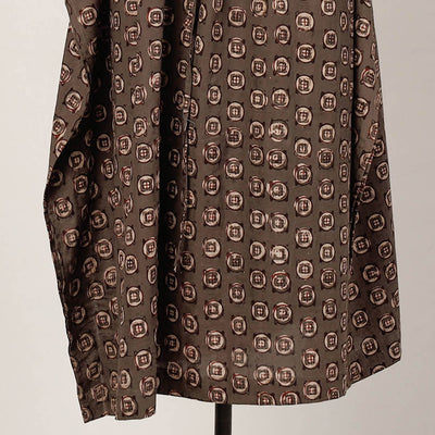 Brown - Pipad Block Printed Cotton Kaftan with Tie-Up Waist (Long)
