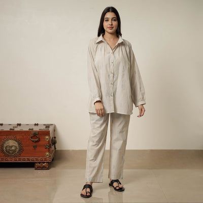 Beige - Jacquard Cotton Co-Ord Set 05