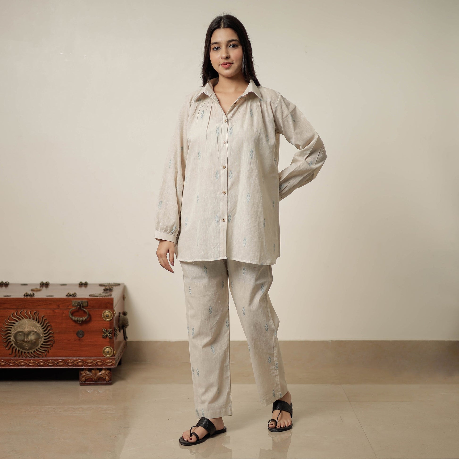 Beige - Jacquard Cotton Co-Ord Set 05