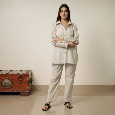 Beige - Jacquard Cotton Co-Ord Set 05
