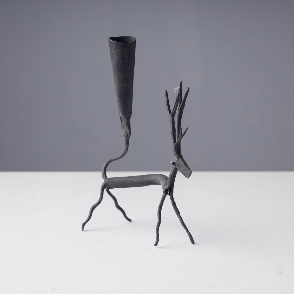 Bastar Tribal Wrought Iron Deer Candle Stand (4 x 2 in)
