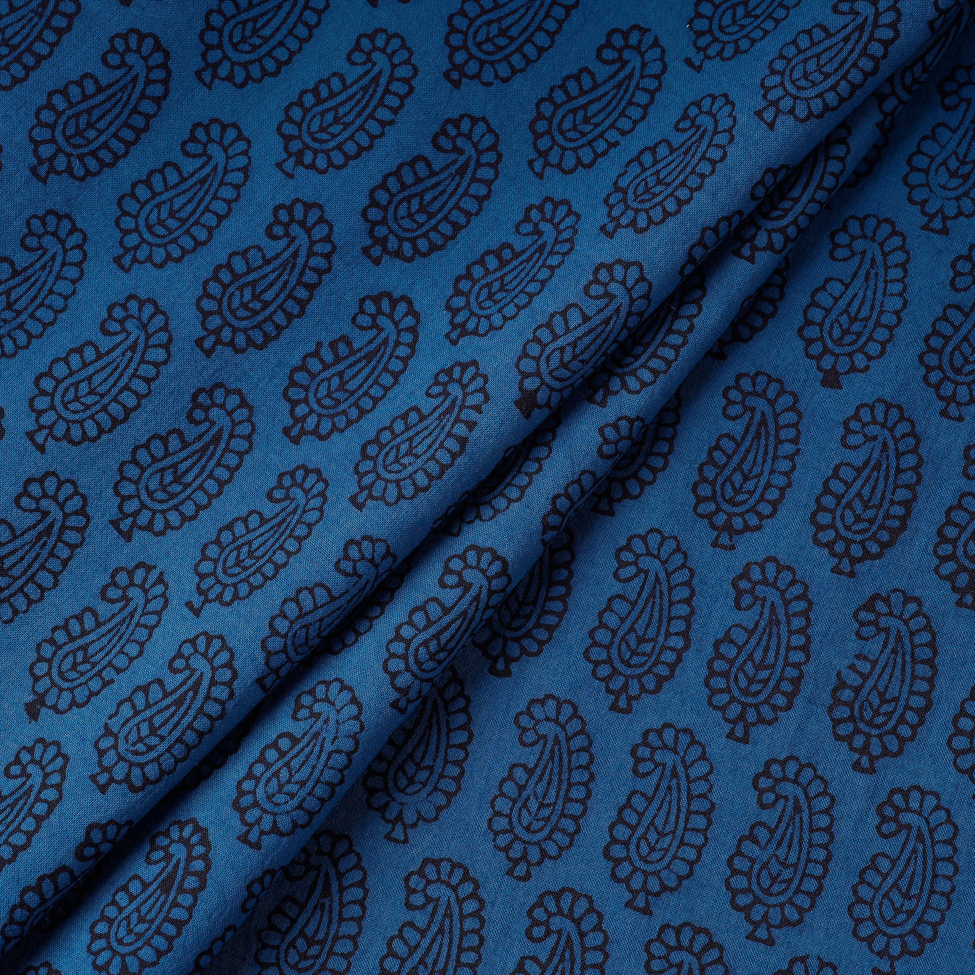 Blue - Bagh Hand Block Printed Cotton Fabric