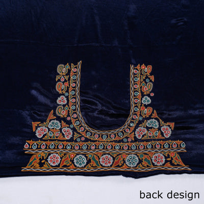 Blue - Ahir Hand Embroidery Kutch Mirror Work Mashru Silk Blouse Piece