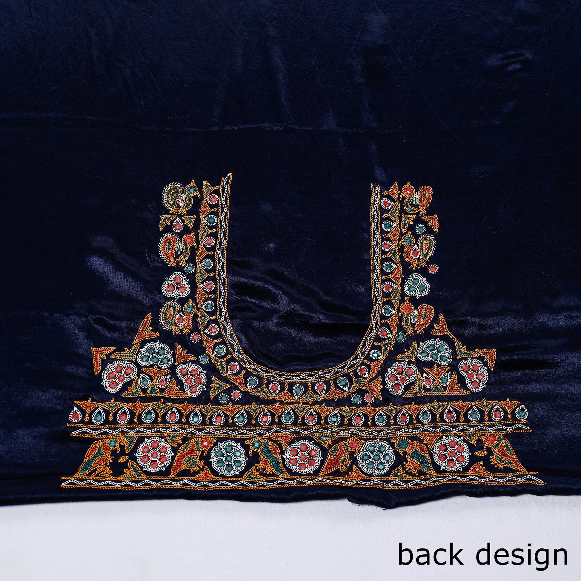 Blue - Ahir Hand Embroidery Kutch Mirror Work Mashru Silk Blouse Piece