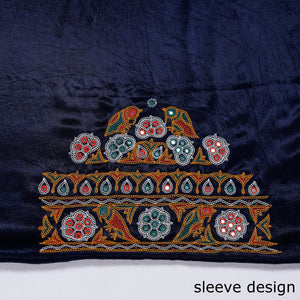 Blue - Ahir Hand Embroidery Kutch Mirror Work Mashru Silk Blouse Piece