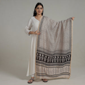 Beige - Natural Dyed Hand Block Print Chanderi Silk Bagh Dupatta 06