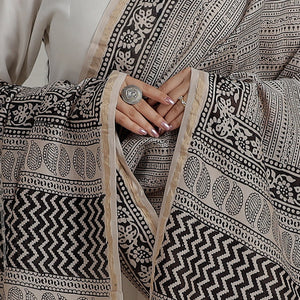 Beige - Natural Dyed Hand Block Print Chanderi Silk Bagh Dupatta 15