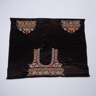Black - Kutch Hand Embroidery Mashru Silk Blouse Piece