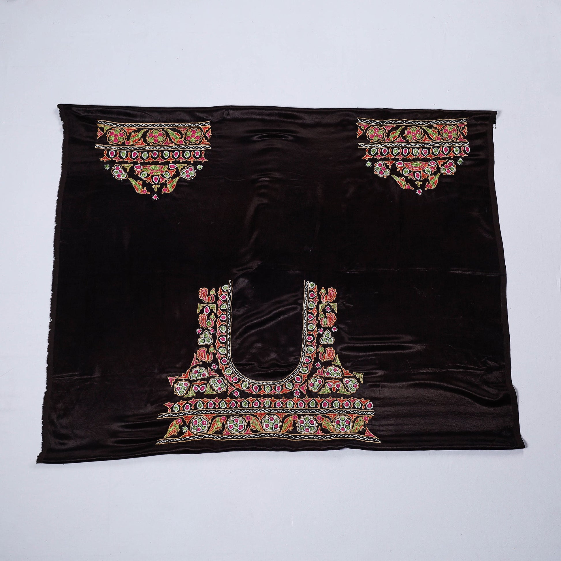 Black - Kutch Hand Embroidery Mashru Silk Blouse Piece