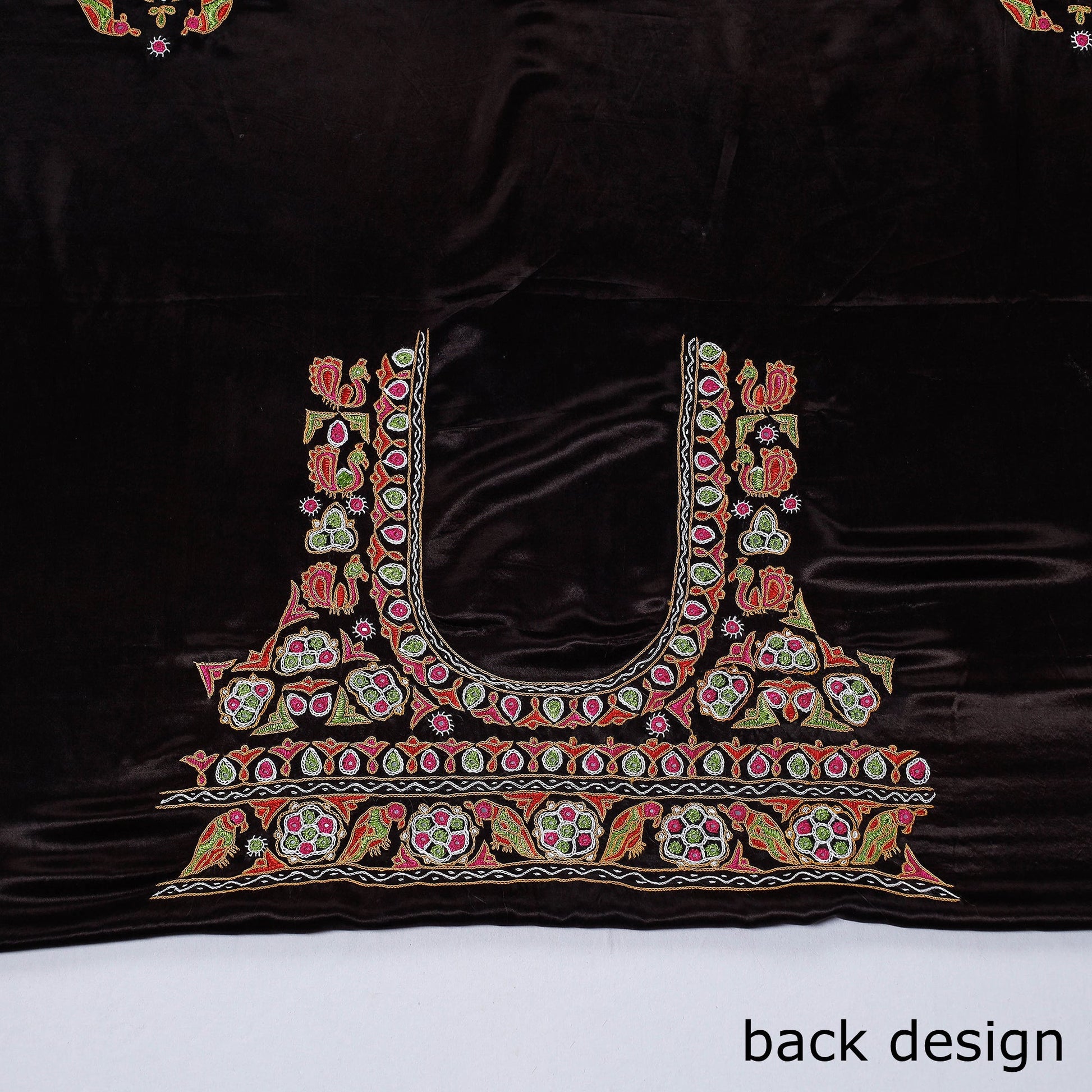 Black - Kutch Hand Embroidery Mashru Silk Blouse Piece