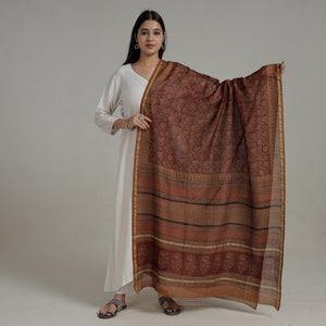 Brown - Natural Dyed Hand Block Print Chanderi Silk Bagh Dupatta 20