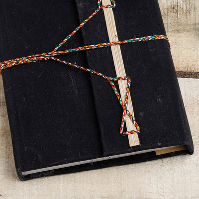 Black - Fabric Cover Handmade Paper Notebook with Thread Lock
