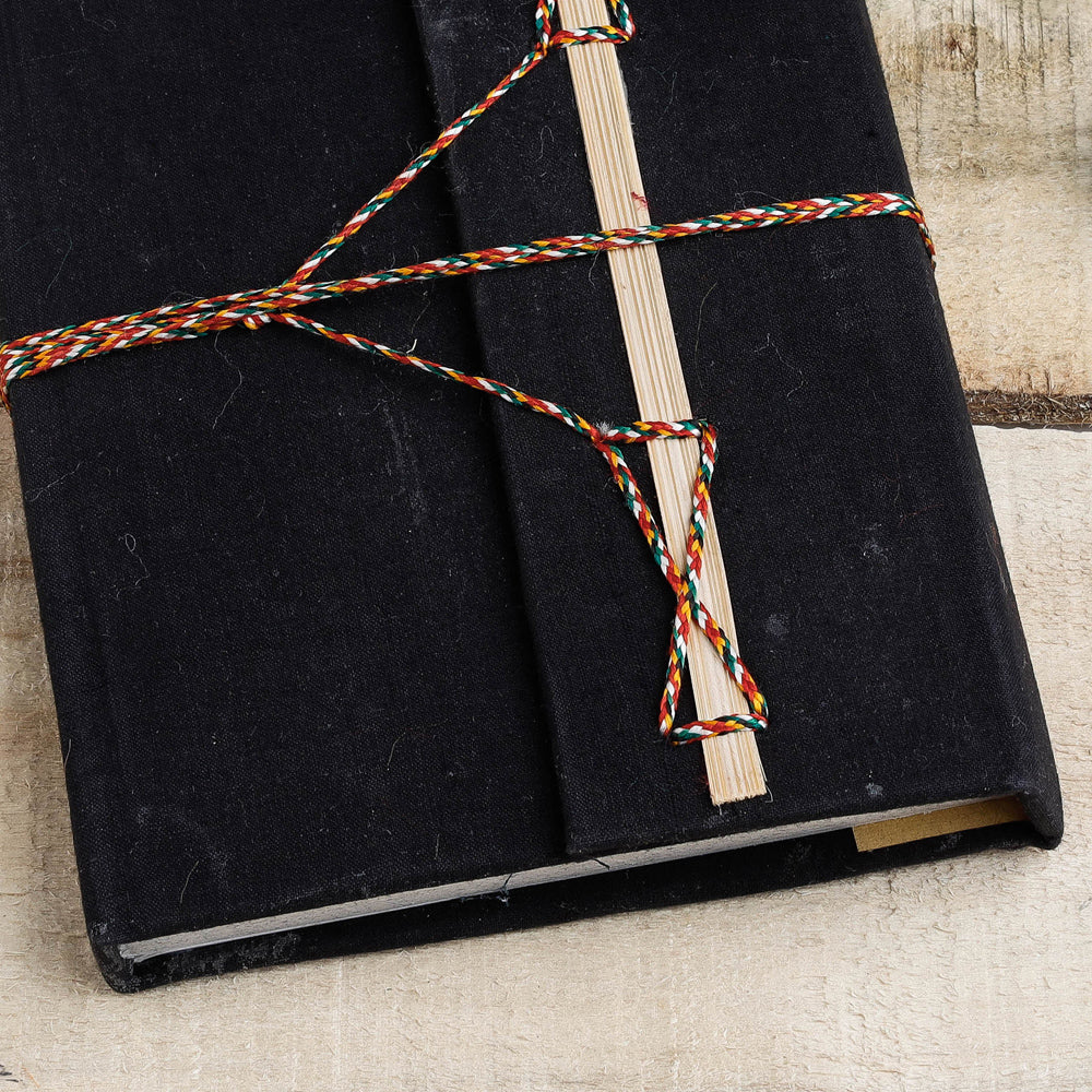 Black - Fabric Cover Handmade Paper Notebook with Thread Lock