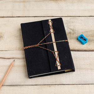 Black - Fabric Cover Handmade Paper Notebook with Thread Lock