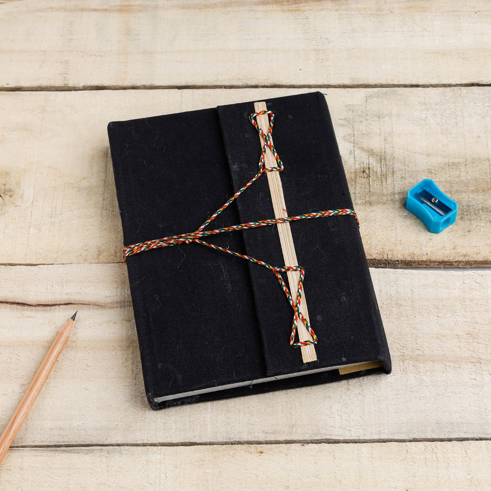Black - Fabric Cover Handmade Paper Notebook with Thread Lock
