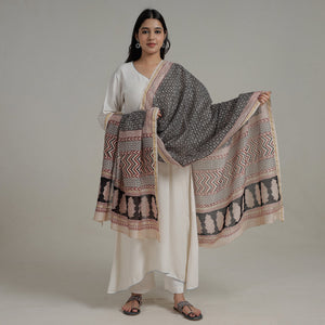 Black - Natural Dyed Hand Block Print Chanderi Silk Bagh Dupatta 25