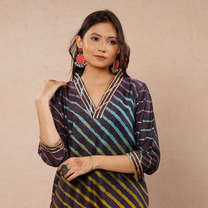Brown - Leheriya Tie-Dye Chanderi Silk Long Kurta