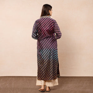 Brown - Leheriya Tie-Dye Chanderi Silk Long Kurta