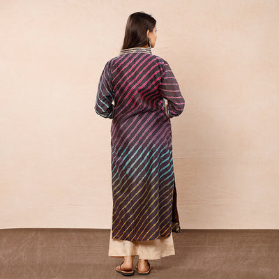 Brown - Leheriya Tie-Dye Chanderi Silk Long Kurta