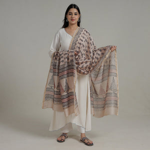 Beige - Block Printed Chanderi Silk Bagh Dupatta 36