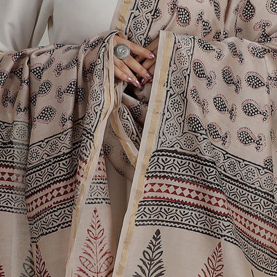 Beige - Block Printed Chanderi Silk Bagh Dupatta 36