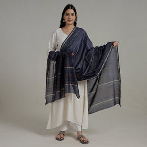 Blue - Block Printed Chanderi Silk Bagh Dupatta 37