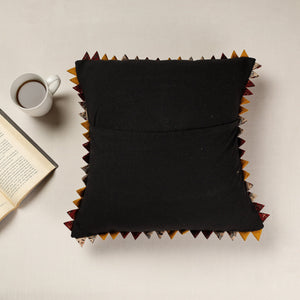 Black - Kala Raksha Applique Cutwork Cotton Cushion Cover (16 x 16 in)