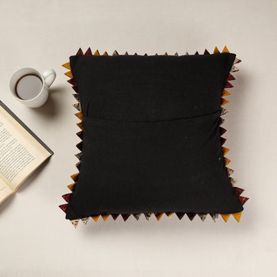 Black - Kala Raksha Applique Cutwork Cotton Cushion Cover (16 x 16 in)