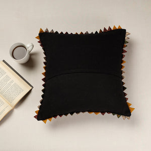 Black - Kala Raksha Applique Cutwork Cotton Cushion Cover (16 x 16 in)