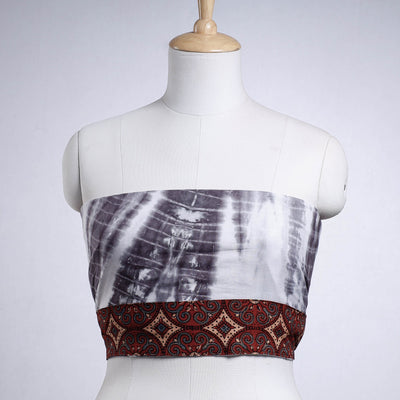 Black - Shibori Tie-Dye Cotton Blouse Piece