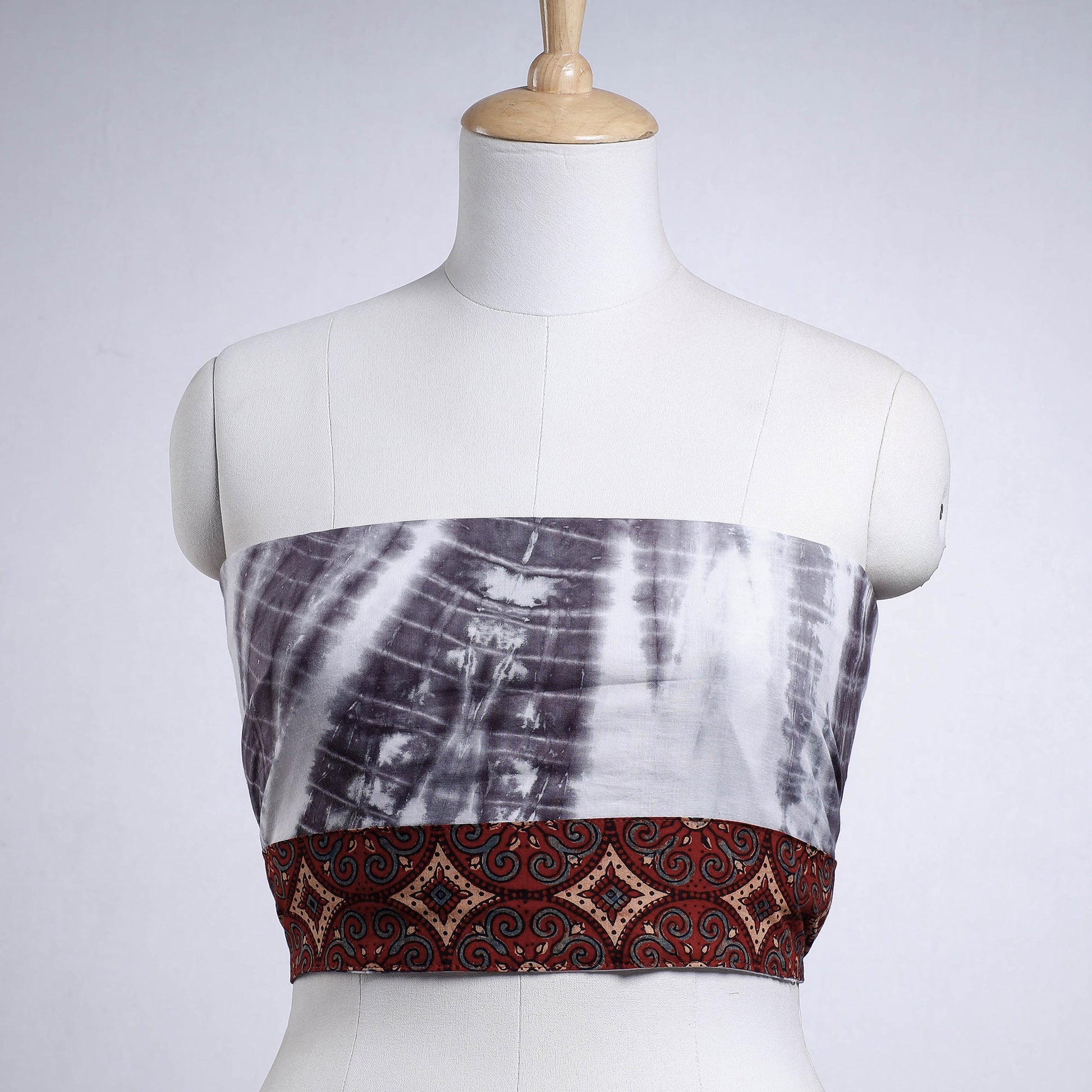 Black - Shibori Tie-Dye Cotton Blouse Piece