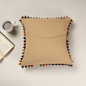 Beige - Kala Raksha Applique Cutwork Cotton Cushion Cover (16 x 16 in)
