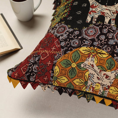 Black - Kala Raksha Applique Cutwork Cotton Cushion Cover (16 x 16 in)