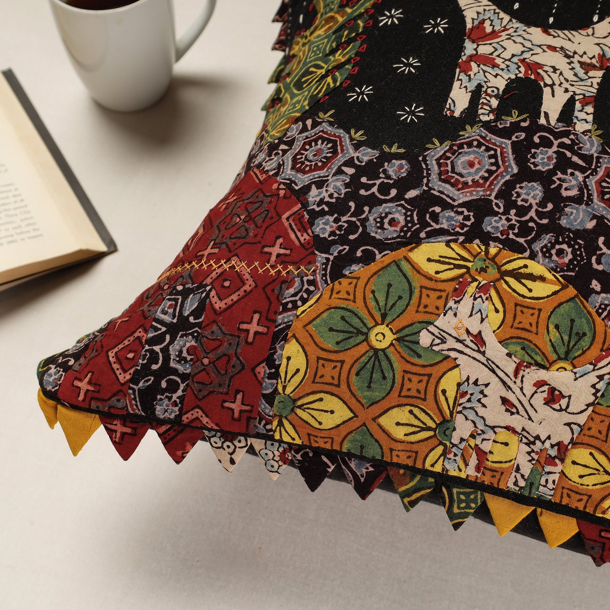 Black - Kala Raksha Applique Cutwork Cotton Cushion Cover (16 x 16 in)