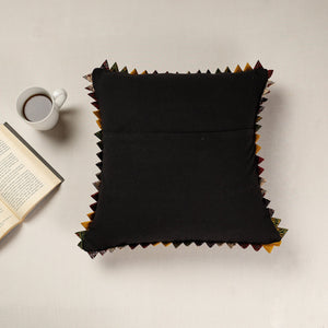 Black - Kala Raksha Applique Cutwork Cotton Cushion Cover (16 x 16 in)