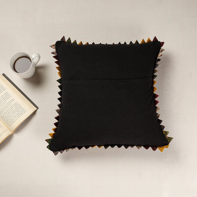 Black - Kala Raksha Applique Cutwork Cotton Cushion Cover (16 x 16 in)