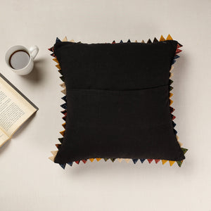 Black - Kala Raksha Applique Cutwork Cotton Cushion Cover (16 x 16 in)